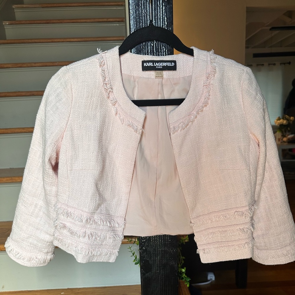 Karl Lagerfeld dusty pink blazer.